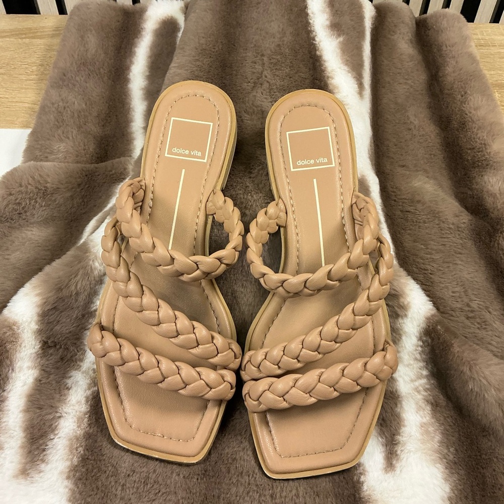 DOLCE VITA Tan Braided Slide Sandals 7.5